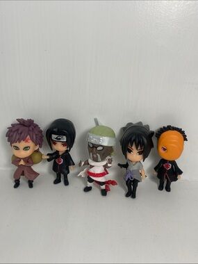 Naruto Anime Mini Figure Set - Black, Orange, Brown, Green, Gray